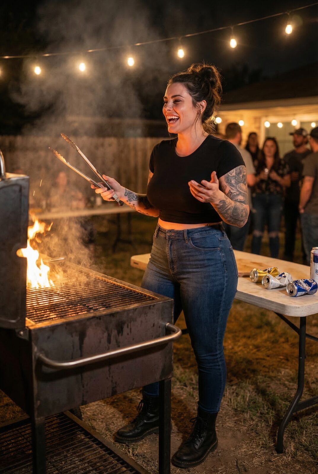 The yard’s grill is welded from three different cars and has a name. “Barbecue isn’t food,” she says. “It’s where things get fixed.” Every plan, every grudge and every win gets worked out over that fire.