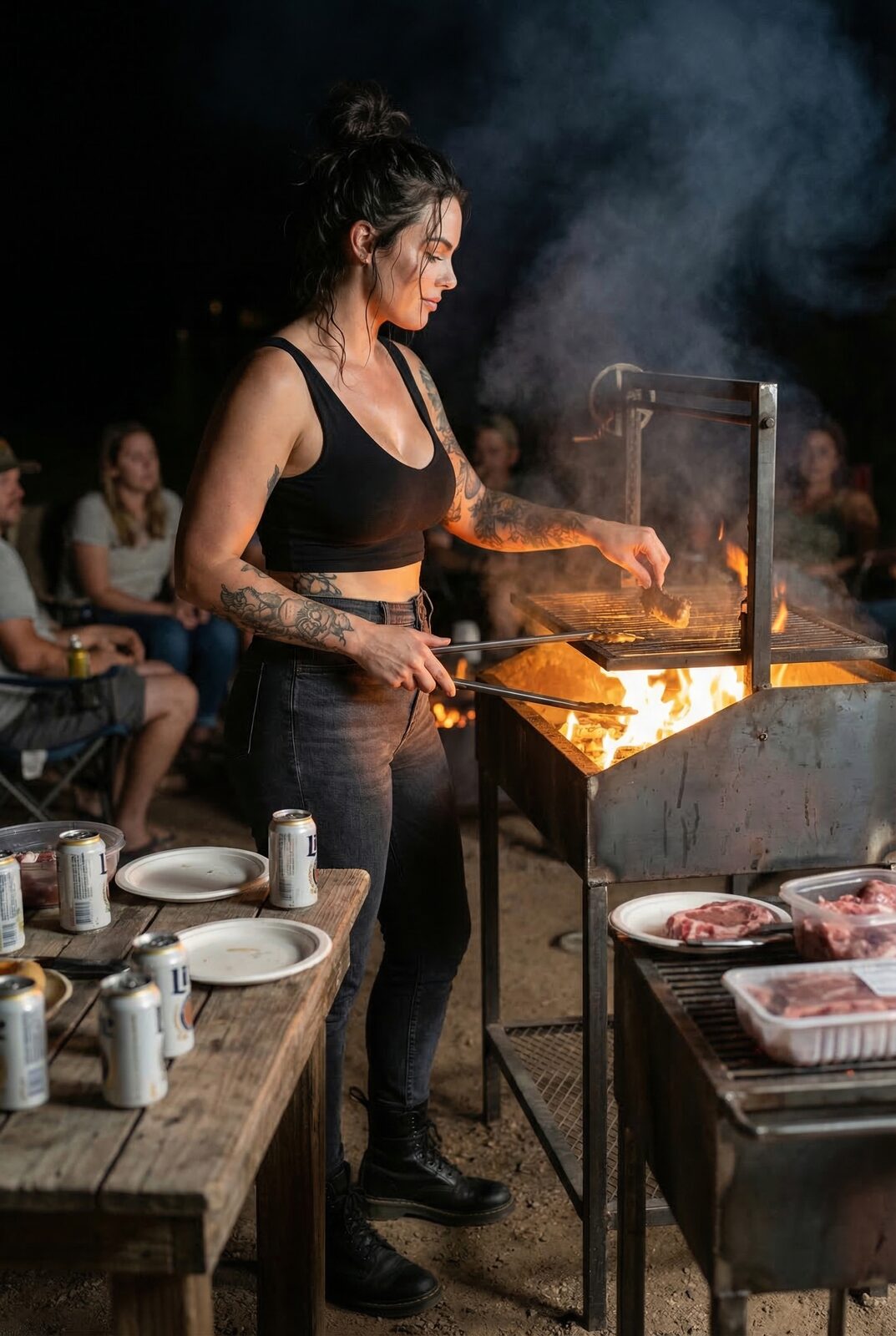 Five people turn up and she cooks for twenty anyway. Before a big race: barbecue. After a win: barbecue. After a disaster: a bigger one still.