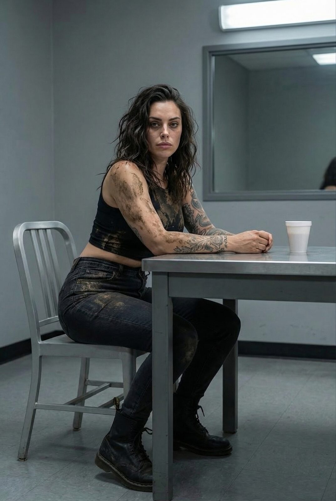 Away from the fire and the crowd, the part no one photographs. Every win comes with one — the driver at Yuma, the team offers turned down, the certificate she refuses to go and get. She settles all of it alone, in rooms like this.