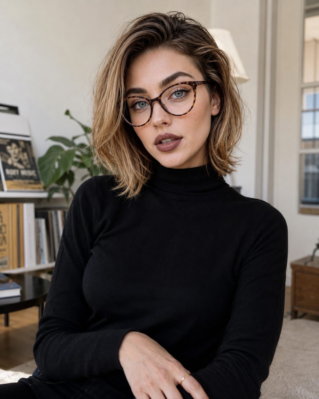 Daylight, black turtleneck, one thin gold ring. This is Lena — art director, precise, unhurried. No one who meets her over coffee guesses who plays at 3am.