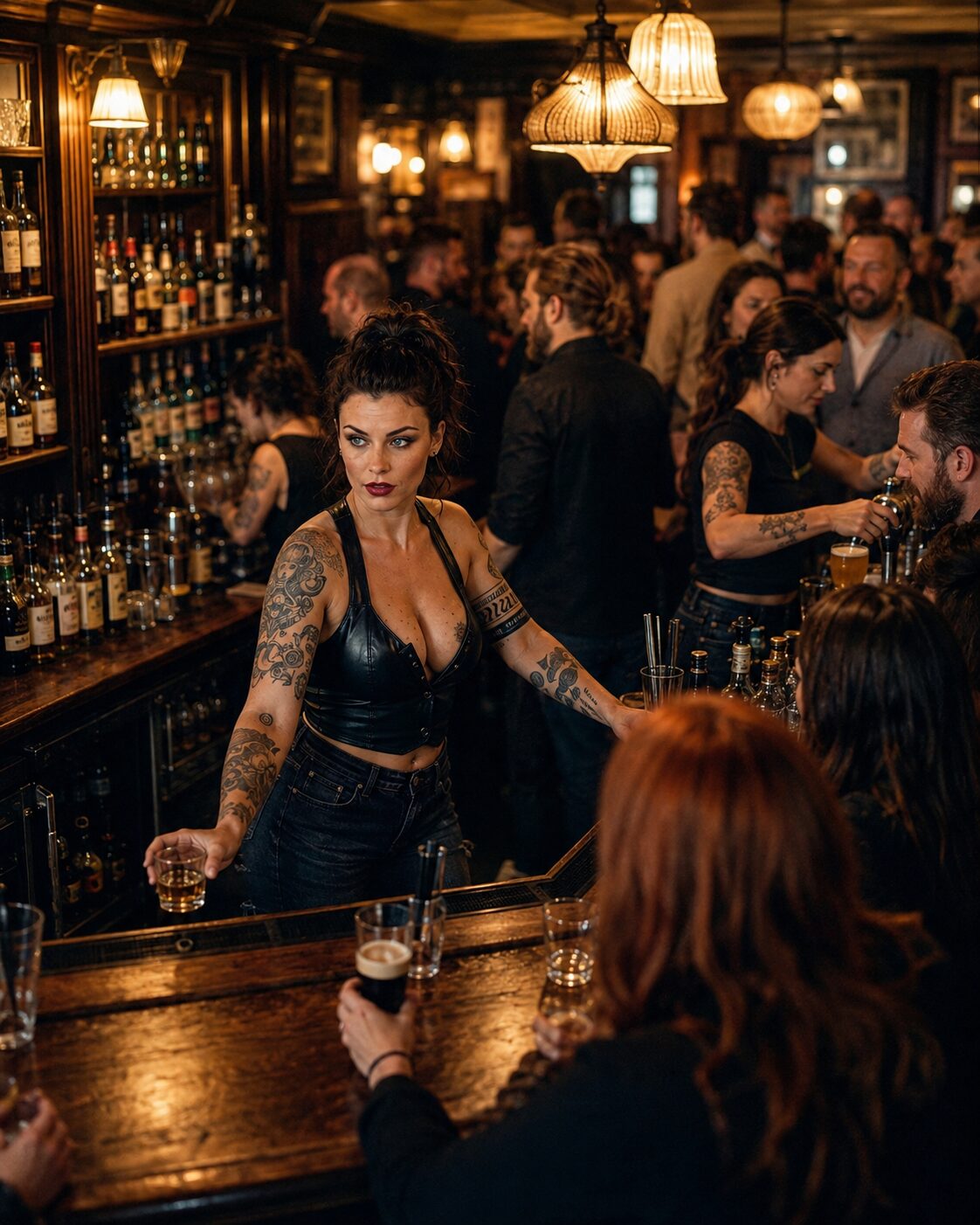 Behind the bar her grandfather opened in 1962 — Guinness and the same ten regulars for thirty years, until she inherited it with twenty years of debt and turned down every developer who came knocking. She kept the 1962 counter, the engraved mirrors, the original tiles, and built the city’s most interesting pub around them. Not the most famous. The most interesting. The difference matters.