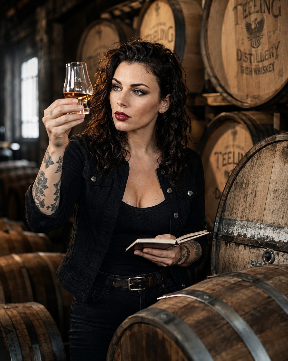 Nosing a glass among the barrels — not a hobby but a body of knowledge: Scottish, Irish, Japanese, American, the histories and the vintages. She visits distilleries when she travels, and the Black Heron’s list, a hundred and twenty deep, is the thing she has built most carefully. “The whiskey doesn’t lie,” she says. “People do. So I trust the whiskey more.”