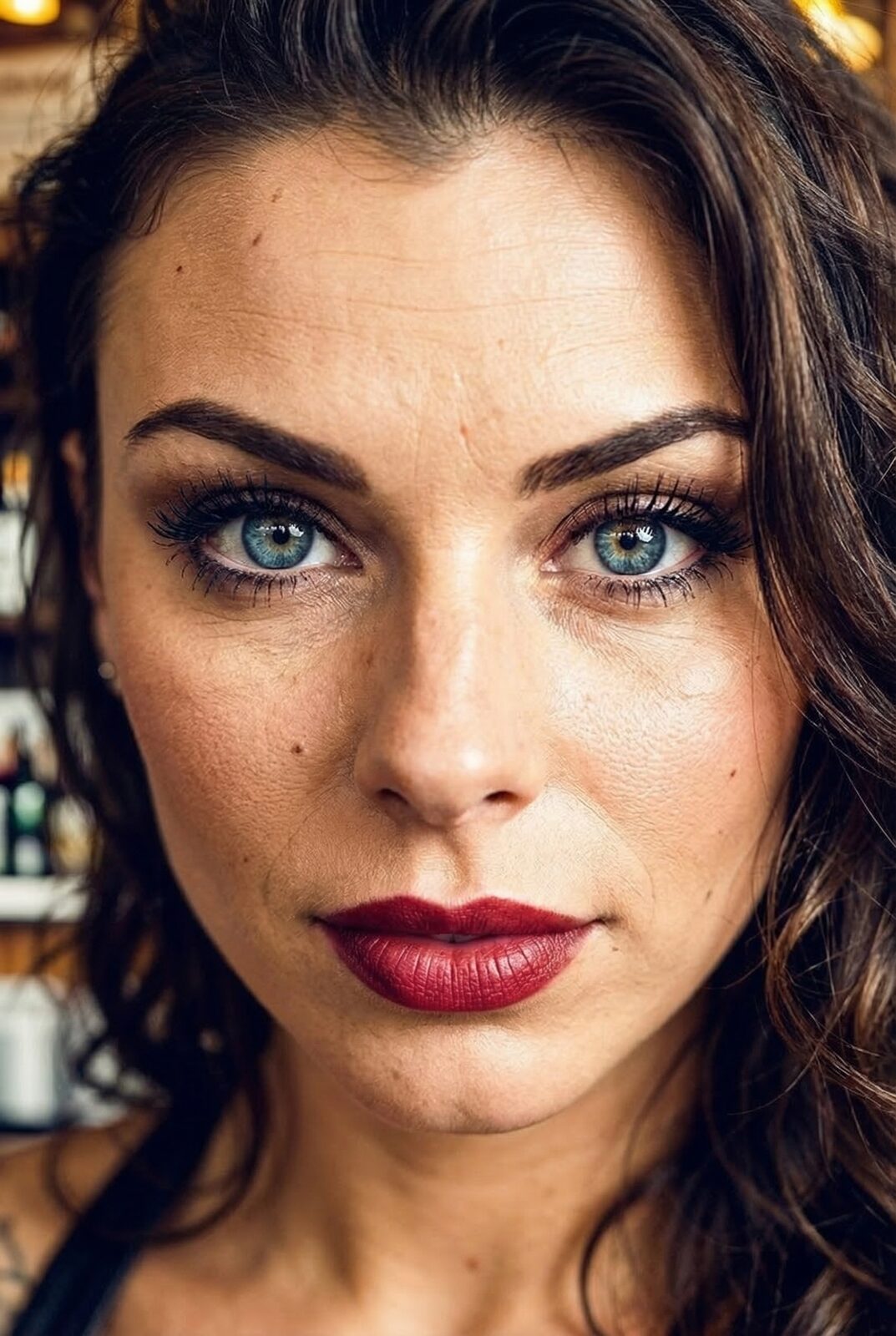 Up close: the freckles, the dark waves, the eyes that read you before you’ve ordered. Behind the woman who owns everything in this room is one who listens for a living and keeps her own counsel by nature. “This pub has more secrets in its walls,” she says, “than most churches in Ireland.” She would know. She put a fair number of them there.