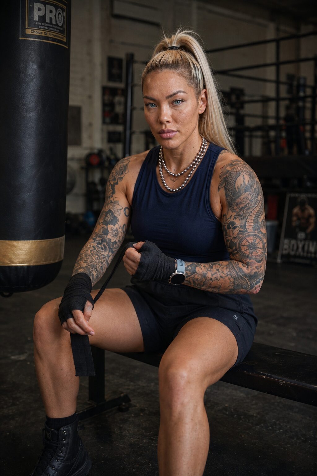 Three mornings a week she boxes — no competition, just clean impact and a reset. “Strength isn’t an aesthetic,” she says. “It’s a side effect.” Of hauling bronze up towers, mostly.