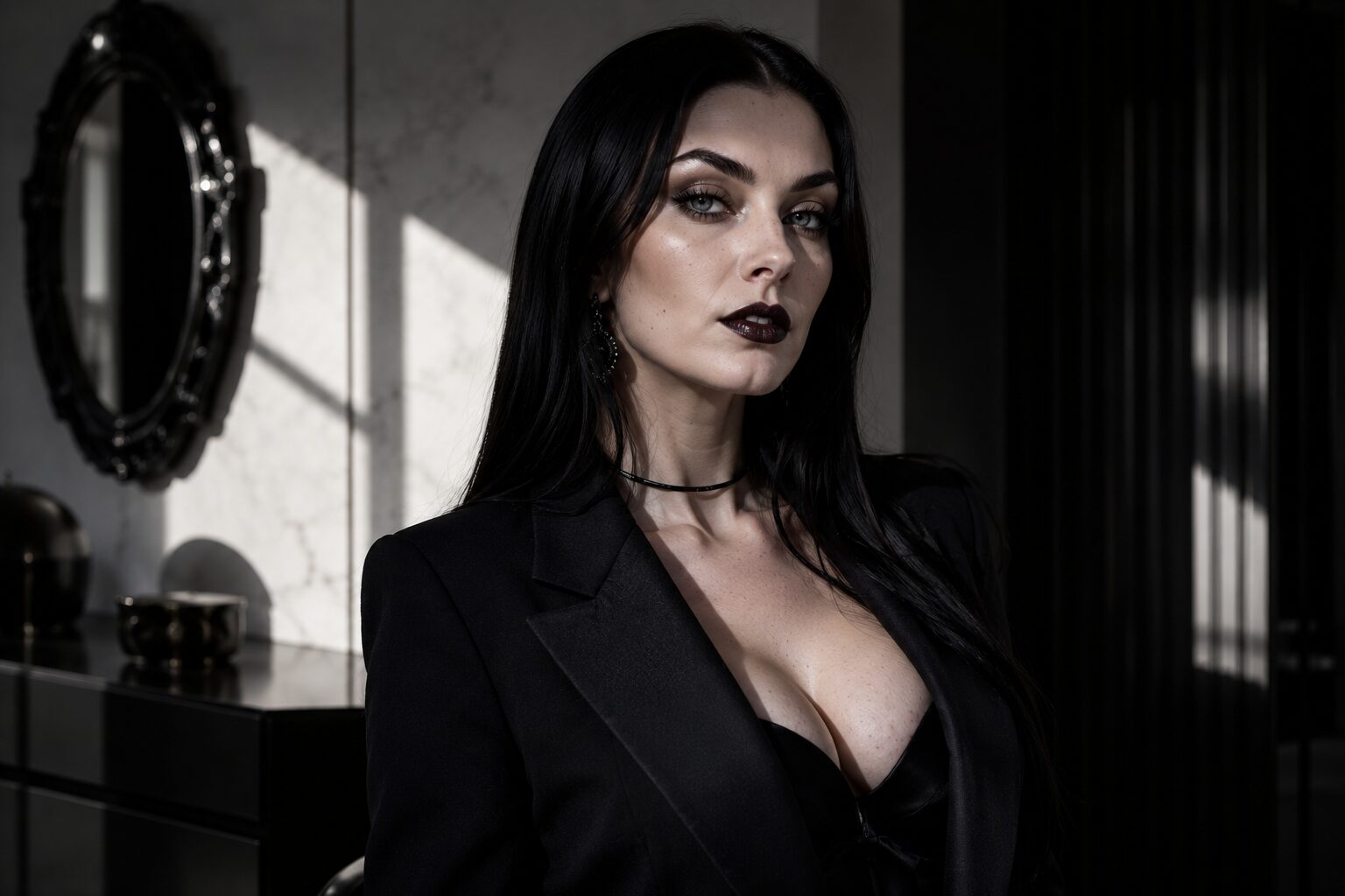The one hour of hard daylight she allows in, and the face the internet knows — half a million followers who want the dark, mysterious Morticia and rarely the woman beneath her. “People say I’m dark,” she says. “I say I’m realistic.” The pallor isn’t only aesthetic; a photosensitivity disorder meant the sun was never really an option anyway.