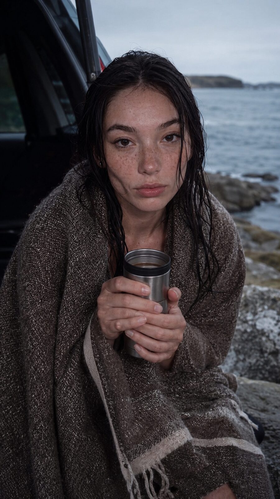 Wool, a flask of something hot, hair full of the Atlantic. She comes out lighter than she went in, and drives back to the yard ready to be patient again.