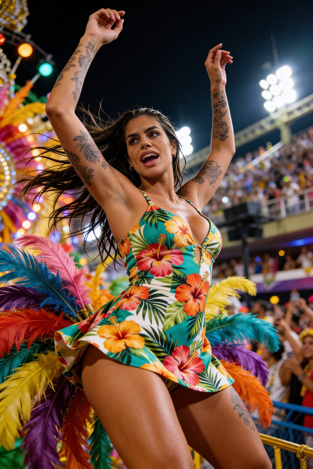 Arms up, feathers everywhere, the whole sambódromo roaring — two seconds of apparent freedom built on an architecture of brutal work. Six days a week in season: choreography like an athlete, rhythm like a musician, presence like theatre. In a country that was robbed of its joy, she says, smiling loud is not naïveté. It’s resistance.