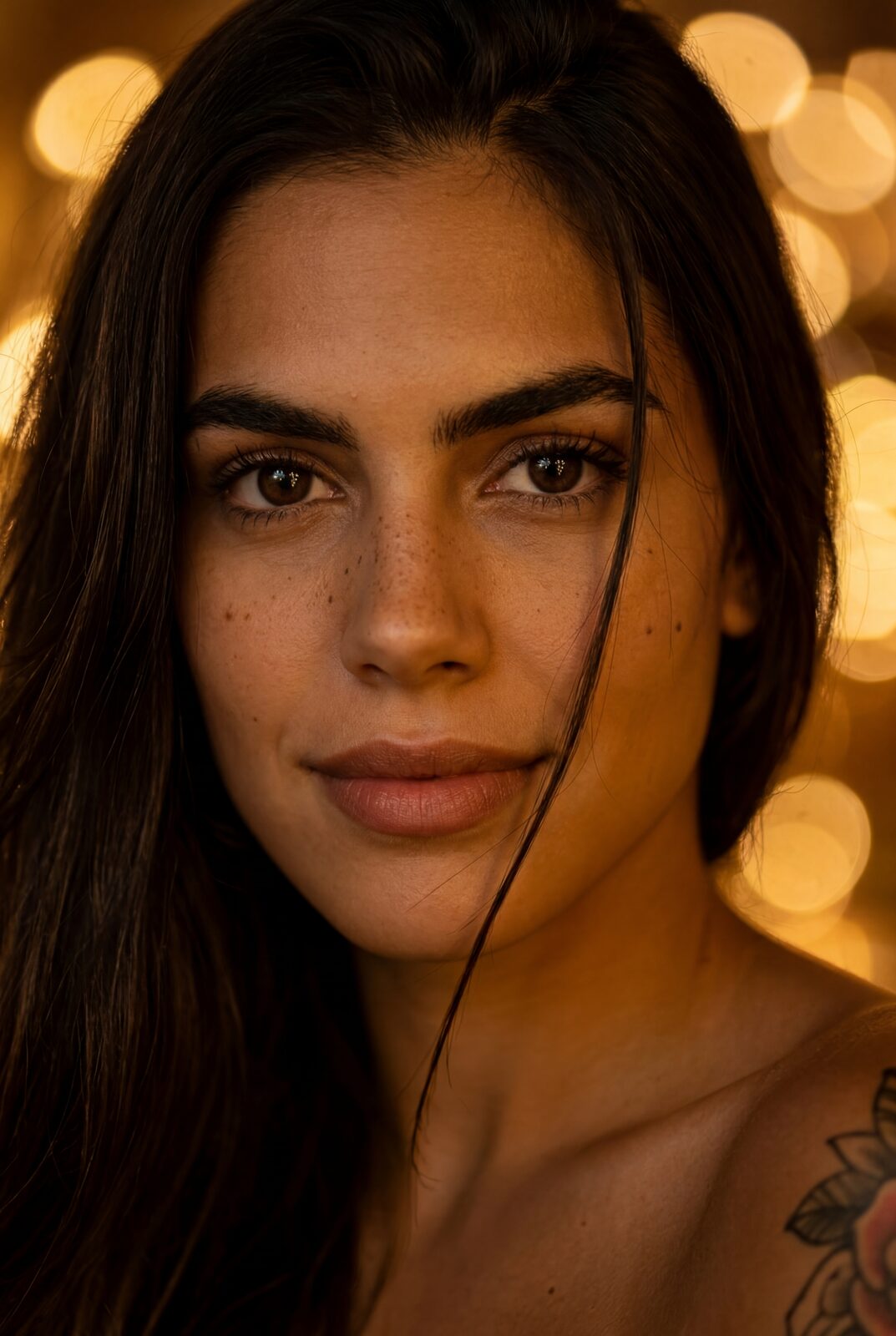 No costume, no crowd, no neon — just the face, the beauty mark under the left eye, the gaze that measures you before it decides to smile. She was an image before she was a person to the world; everything since has been her building, on purpose, exactly who Valentina Santos is. She isn’t chasing fame. She’s chasing the thing that outlasts it.